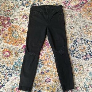MOTHER Black Looker Ankle Fray Jeans Womens